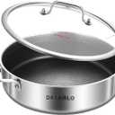 DELARLO Tri-Ply Stainless Steel 7QT Saute Pan 12 Inch Deep Frying Pan with lid Nonstick, Induction Compatible Chef Cooking Pan