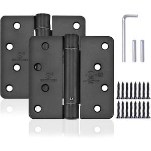 Self Closing Door Hinge 4 inch Matte Black Auto Close Hinges Adjustable 4 x 4 Inch Spring Hinges Door Closer Hinge 1/4" Radius Corner Commercial Auto Self-Closing Hinge UL Listed, 2 Pieces