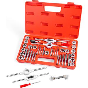 EFFICERE 40-Piece Premium Tap and Die Set, SAE Unified Screw Thread, Size #4 to 1/2 | Include UNC Coarse, UNF Fine and NPT Threads | Essential Threading Tool Kit with Complete Handles and Accessories (40-Pc. SAE Unified Set)