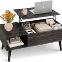 WLIVE Coffee Table for Living Room, Lift Top Coffee Table with Storage, Small Rising Wooden Dining Center Table with Storage Shelf & Hidden Compartment, 39" Black Oak
