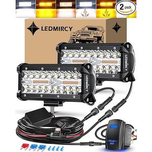 LEDMIRCY 7 Inch LED Light Bar Kit with Rocker Switch 6 Modes White Amber Offroad Light Bar with Memory Function Strobe Light with Wiring Harness Flashing Work Lights for Trucks Boat Tractor Etc