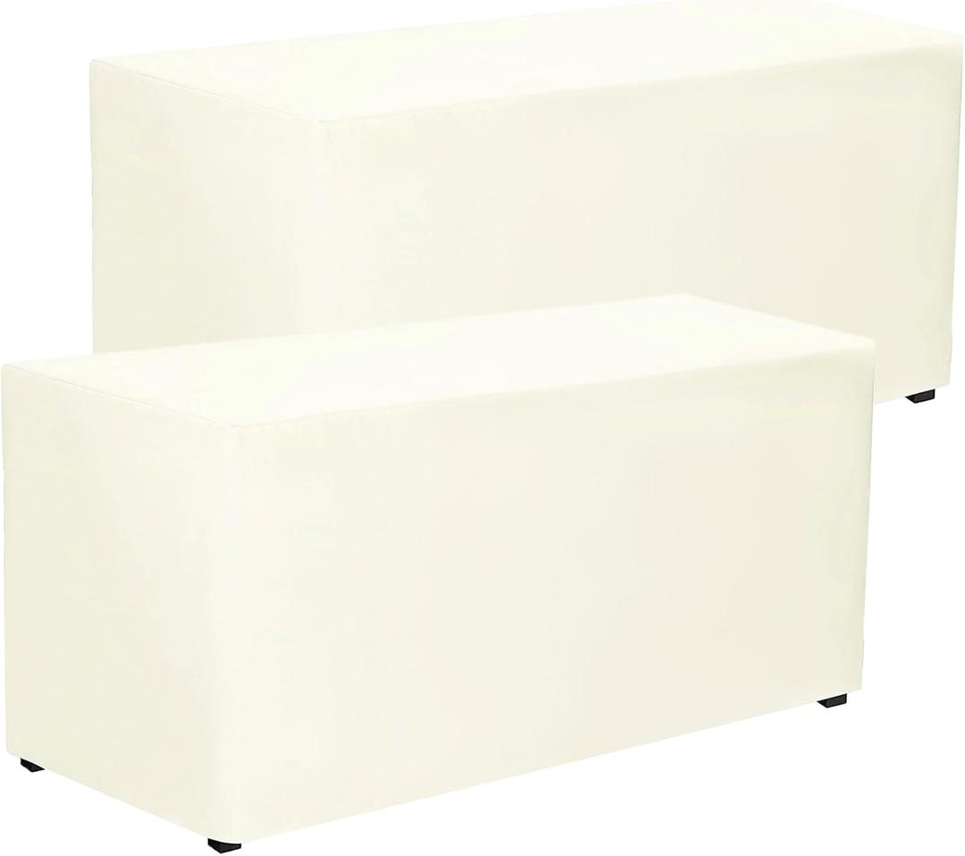PLOYMONO Fitted Tablecloths 2 Pack, Floor Length Table Cloth for 4 FT Rectangle Table, (48x24 Inch) Polyester Tablecover for Trade Craft Show, Buffet, Banquet, Wedding(Ivory)