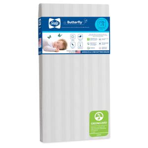 Sealy Baby Butterfly Crib Mattress plus Toddler Bed Fit, Premium American Foam, Washable Easy to Clean Zip Off Cover, GREENGUARD Gold Certified, Safety & Quality Tested, Made in USA, 52"X28" - Stripes
