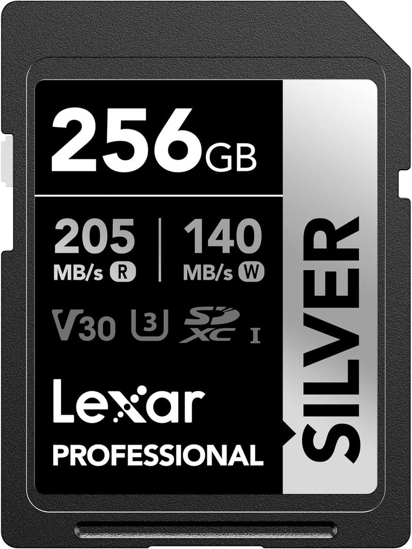 Lexar 256GB Professional Silver SD Card, UHS-I, C10, U3, V30, 4K, Up to 205/140 MB/s SDXC Memory Card, for Photographer, Videographer, Enthusiast (LSDSILV256G-BNNNU)