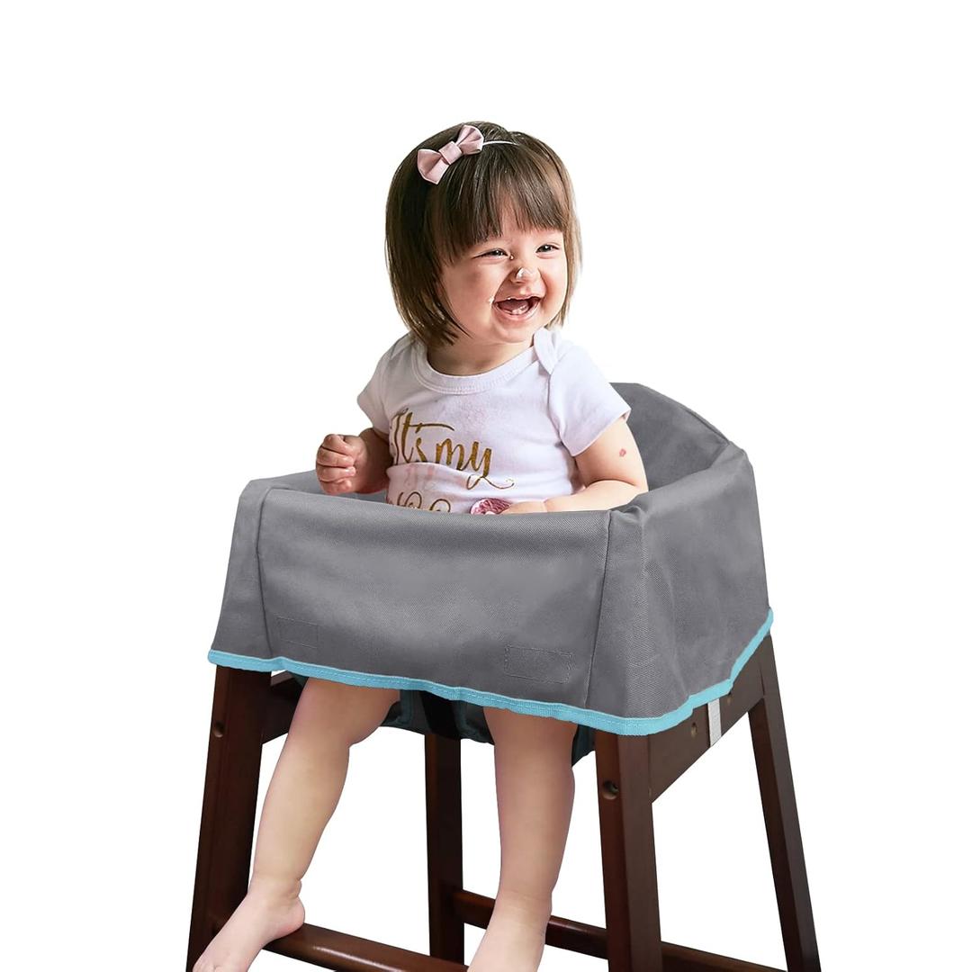 Dual-Belt Baby High Chair Cover, Lead & Phthalate Free, Sturdy and Robust Material, Waterproof Washable Cover for Wooden or Restaurant High Chairs, Gray