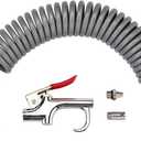 AIRTOON Heavy Duty Truck Air Seat Blow Gun Kit, Lever Air Blow Gun with 2 Nozzle Tips, 1/4 Inch NPT X 11.5 Feet Nylon Coil Air Hose. Air Duster Blow Gun, Dust Cleaner with Nozzles