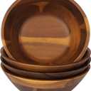 AIDEA Acacia Wooden Serving Bowls, 7 Inch Set of 4 for Salad, Soup, Noodle and More