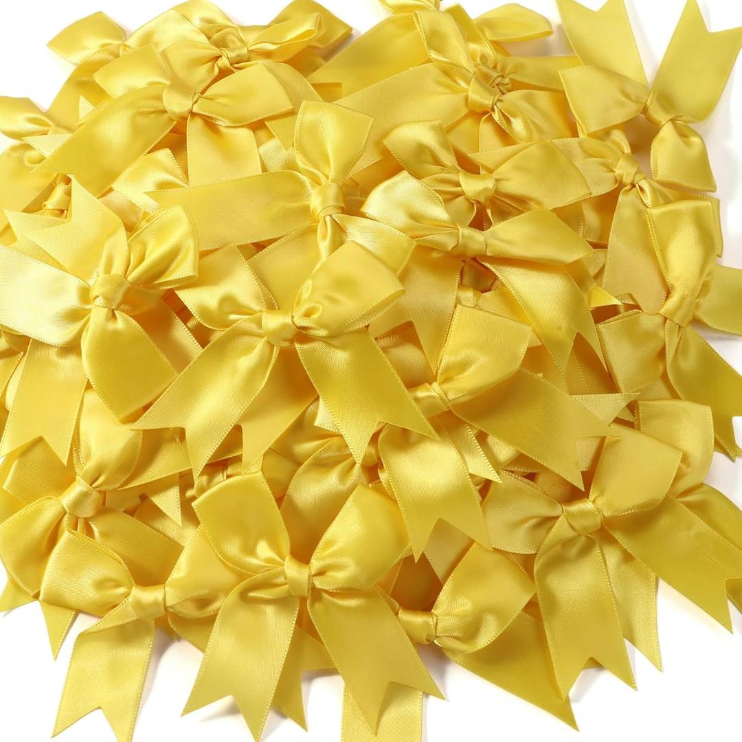 Yellow Gold Gift Wrap Bows - 50pcs 3.3 Inch Elegant Bows for Gift Wrapping, Party Decorations, Wedding Decor, Birthday Presents, Holiday Gifts, DIY Crafts, Baby Shower, Anniversary, Christmas, Gift Bags, 1 Count (Pack of 50)