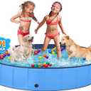 Jecoo Dog Pool for Large Dogs Kiddie Pool Hard Plastic Foldable Dog Bathing Tub Portable Outside Kids Swimming for Pets and Dogs Outdoor Backyard (XXL-71" x 12", Blue)