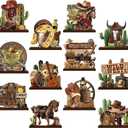 Marsui 12 Pcs Western Centerpieces Wild West Party Decorations 5. 3 Inches Cowboy Wooden Table Decorations for Party Decors Cowboy Birthday Baby Showe Tiered Tray Decor