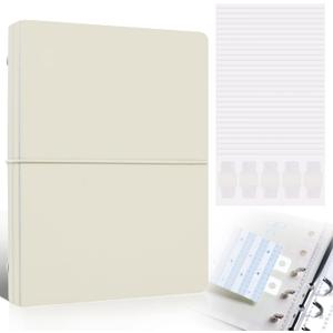 Refillable A5 Binder 6 Ring Cover for Planner Journal Budget Notebook Making with 300 PCS Binder Sheet Converter Sticker, Loose Leaf Cover with 20mm Inner Diameter Ring (Smooth-Beige)