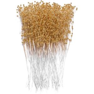 60 Pieces Pearl Stick Stems Bouquets, 4mm Bead String Garland Beaded Spray Filler Floral Arrangements Tree Picks Wedding Party Decoration, Mother's Day Flower Decor, Christmas Tree Picks (Gold)