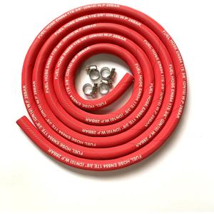 10FT Fuel Line Hose 6AN 10mm 3/8" High Pressure Hose 2.8Mpa 400PSI for Fuel Systems Engines Tube Hose Multiple Size Options,Implementation Standards:EN854,Red (Attached Hose Clamp)