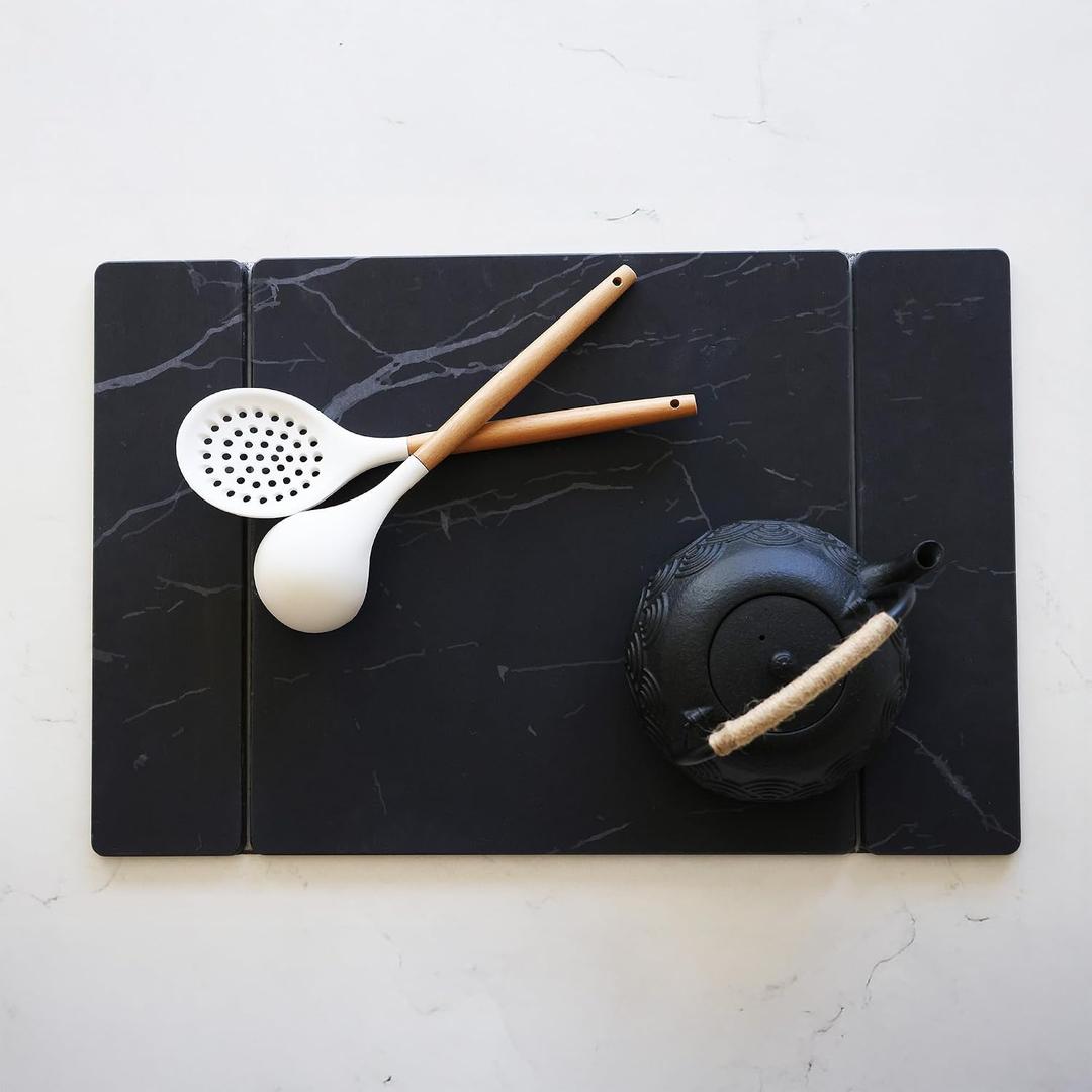 Selegna Stone Drying Mat for Kitchen Counter, Diatomite Stone Dish Drying Mat & Kitchen Sink Mat, Quick-Dry Diatomaceous Earth Counter Mat, Collapsible Tri-Panel Design