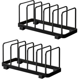 2 Pack Metal Dish Plate Storage Rack Kitchen Storage Cabinet Organizer Pot Lid Holder Multifunctional Dying Display Rack for Pad Pans Pots, Bakeware, Trays, Cutting Boards (Black)