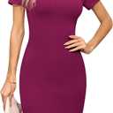 Missufe Women's Summer Boat Neck Short Sleeve Cut Out Knit Bodycon Casual Dress (Purple, L)