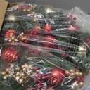28 Pre-Lit Artificial Christmas Wreath Battery Operated 35 LED Lights with Gold, Green, and Red Ornaments, Glittering Gold Leaf Steams for Front Door, Xmas Wreath for Holiday Christmas Decorations (Classic)