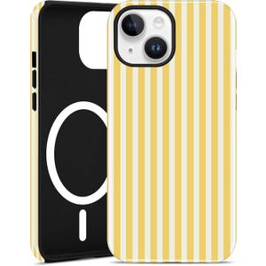Jusy Compatible with MagSafe Striped Phone Case for iPhone 14 Pro, Cute Aesthetic Magnetic Soft TPU and Hard PC Protective Phone Cover for Women GirlsShiny - Yellow