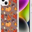 Fall Phone Case for iPhone 14 Plus Cute Clear Autumn Pumpkin Leaves Acorns Case 6.7", Aesthetic Halloween Pattern Print Design Cover Shockproof TPU Hard PC Back Protection Girls Women Funda