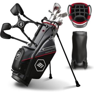 Emerald Isle 14 Way Full Length Divider Golf Bag Stand, Heavy Duty Carry Bag with Rain Hood, Multiple Pockets, Padded Handle and Strap, Lightweight Golf Bag for Men and Women