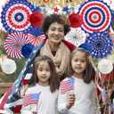 Lutoys 30 Pcs Patriotic Decorations for Veterans Day, 4th of July Decor LOVE USA Banner American Flag, Red White Blue Paper Fans Pompoms Labor Memorial Day Decor for Indoor Outdoor Outside