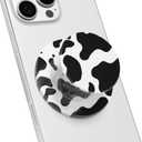 Svanove Magnetic Phone Grip Compatible with Magsafe Phone Grip Holder, Collapsible Cow Print Mag Safe Cellphone Grips Kickstand, Cute Trendy Animal Pattern Stand for iPhone Samsung Android, Black