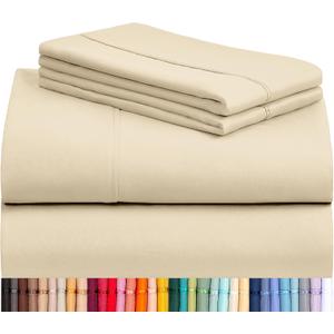 LuxClub 4 PC King Size Sheet Set Deep Pockets 18" Wrinkle Free Cooling Bed Sheets Machine Washable Hotel Bedding Silky Soft - Cream King