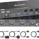 HDMI Dispalyport KVM Switch 2 Monitors 3 Computers 8K@60Hz/4K144Hz, USB3.0 Dual Monitor KVM Switches for 3 PC Share 4 USB 3.0 Ports and 2 Screens, with 3 USB Cables and Wired Remote