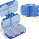5 x Foldable Travel Pill Organizer 3 Layers Large Capacity, Portable Pill Box Case with 9 Compartments for Medication Vitamins Supplements (Blue)