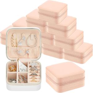 Taiyin Travel Jewelry Case, Bridesmaid Gifts Mini Jewelry Organizer, PU Leather Portable Earring Box for Women Girls (White, Pink)