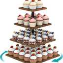 ELITEROO 4 Tier Cupcake Stand, 360 Rotating Cupcake Stand for 50 Cupcakes, Square Tiered Cup Cake Tower Holder, Wooden Dessert Display Stands for Party Wedding Graduation Birthday Baby Shower