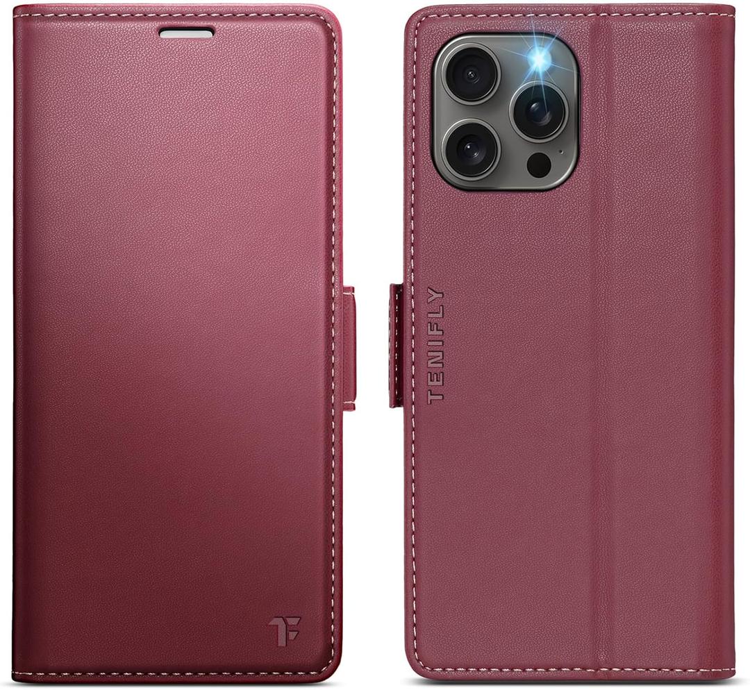 for iPhone 14 Pro Case Wallet with RFID Blocking Card Holder, PU Leather Kickstand Protective Flip Phone Cover Fit for iPhone 14 Pro 6.1", Wine Red