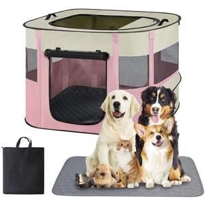 Dog Playpen, Cat Crate, Portable Pet Playpen, Foldable Kennel for Puppy Kitten Rabbit, Breathable Shade Cover, Indoor Outdoor Travel Camping Use for Puppy Cat Dog Pink S