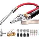 Spurtar 10-120 PSI Heavy Duty Tire Pressure Gauge with Inflator Air Chuck with Pressure Gauge with 4 Way Tool and Valve Cores Air Compressor Attachments Tire Inflator Nozzle for Car Automotive Truck