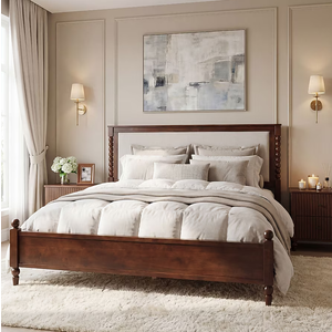 Christopher Knight Home Farmhouse Brown Wood Frame Queen Size Platform Bed with Upholstered Headboard Spindle Design (Only Headboard)