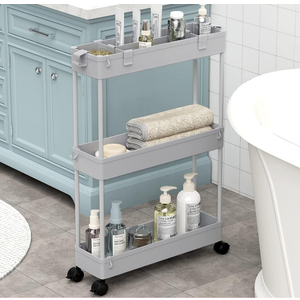 SPACELEAD Slim Storage Cart 3 Tier,Bathroom Organizer Rolling Utility,Mobile Shelving Unit Slide Out for Office, Kitchen, Laundry Room & Narrow Places,Gray