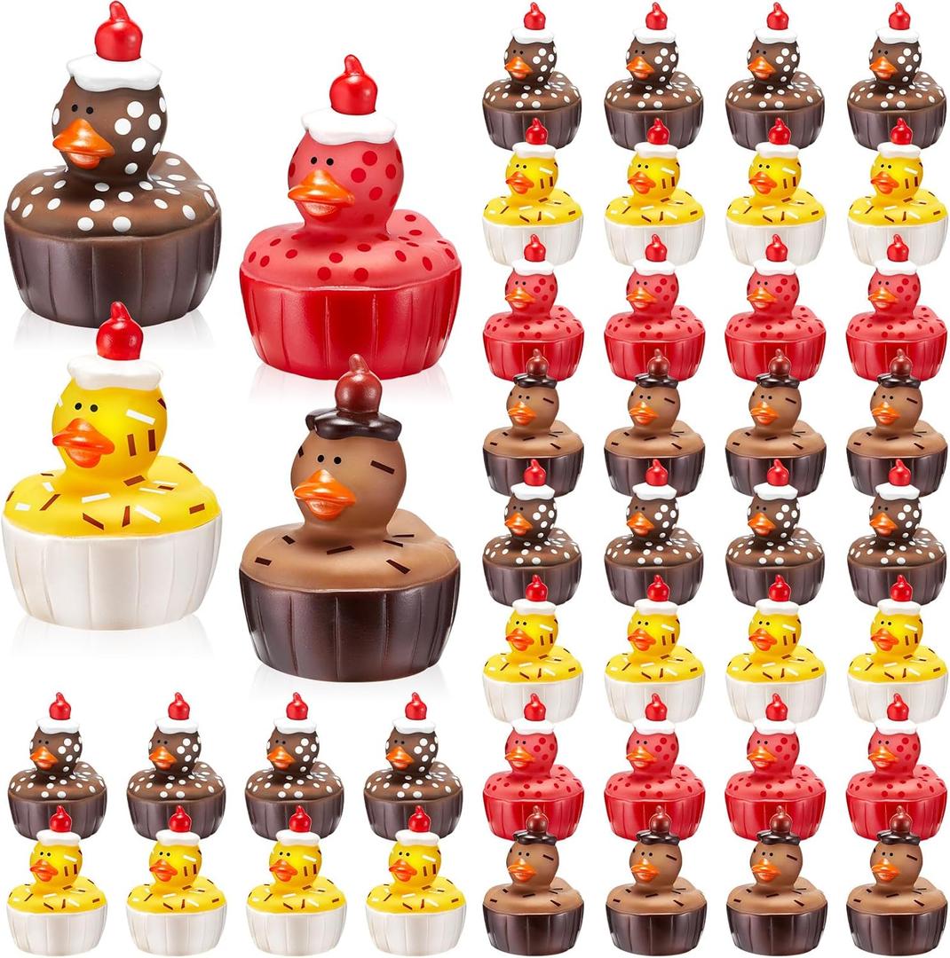 Deekin 48 Pcs Rubber Ducks 2" 4 Style Cute Ducks Bulk Small Assortment Duckies Pool Party Favors Decoration (Cupcake)