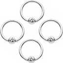 4pcs 16G G23 Titanium Captive Bead Ring Nose Rings 3mm/4mm CZ in Ball/Bezel CZ Hoop Septum Earring Helix Daith Cartilage Tragus Lip Earrings Nipple Eyebrow Body Piercing 8mm 10mm 12mm