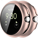 HANKN 2 Pack Hard Case for Google Pixel Watch 4 45mm Tempered Glass Screen Protector Case, Overall Protective Ultrathin Bumper Cover (Rose Gold x 2, Pixel Watch 4 45mm) [Can't Charge with Case]