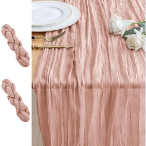 2PCS Table Runner Cheesecloth 10FT Dusty Pink Boho Gauze Cheese Cloth Rustic Sheer Table Runners for Easter Wedding Bridal Baby Shower Party Decoration