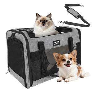 Soft Sided Cat Carrier for Large Cats, Pet Carrier for 2 Cats or Small Dogs Up to 25Lbs, Large Cat Carrier with Shoulder Strap, Cat Car Carrier with Safety Rope, Cat Carriers 20x13x13 inches, Grey