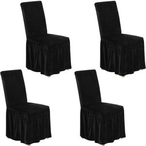 NICEEC Spandex Chair Covers for Dining Chairs Covers Set of 4 Removable Dining Room Chair Covers with Skirt Parson Chair Slipcovers Washable Chair Protector for Kitchen Wedding Party Banquet(Black) 4pcs