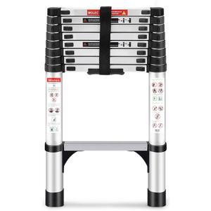 Telescoping Ladder, 8.5FT Aluminum Lightweight Portable Telescopic Ladder, Stabilizers & Wheels, Heavy Duty 330lbs Max Capacity,Extension Ladder for Roofs, RVs, Outdoor-Sliver (8.5 FT, Silver)