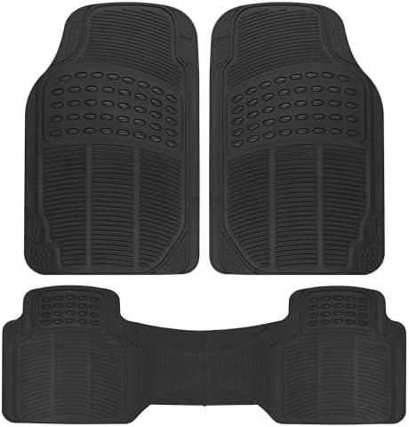 BDK ProLiner Car Floor Mats for Cars Trucks SUV, 3-Piece All-Weather Heavy Duty Rubber Liners with Universal Trimmable Fit, Durable Waterproof Vehicle Auto Floor Mats with Capture Ridges, Black