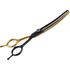 7" Curved Thinner Dog Scissor, Curved Chunker Scissors, 21 Teeth, 40% Thinning Rate, Professional Pet Shear for Groomer, Ergonomic Dog Grooming Scissor, Dogs Shear for Grooming (Black Gold)