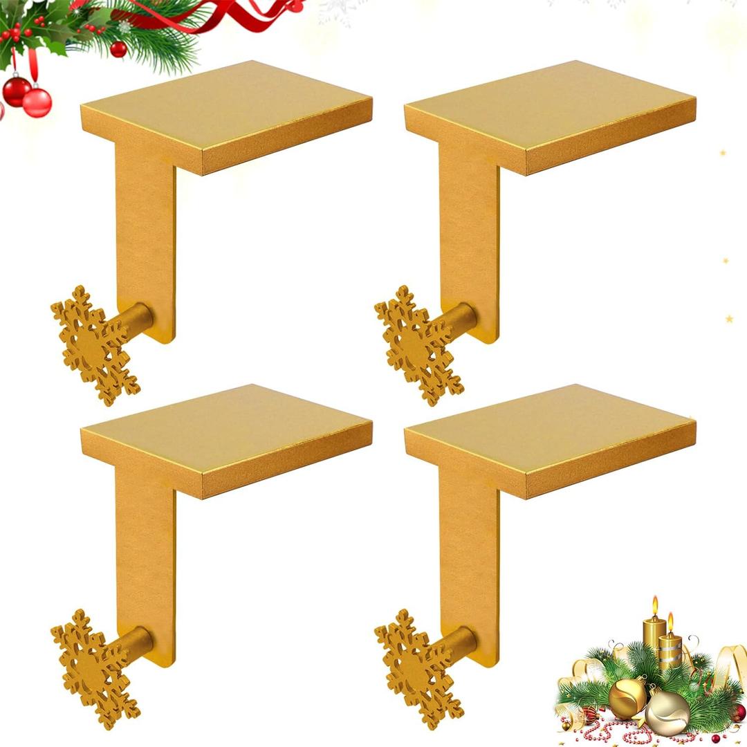 4 PCS Christmas Stocking Holders, Snowflake Stocking Holders for Mantle, Heavy Duty Xmas Stocking Hooks with Protective Pads for Fireplace Mantle Christmas Party Decoration Glod (Gold)