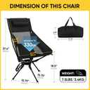 Swivel Portable Camping Chair, High Back Folding Chair with Detachable Pillow, Compact Lightweight Backpacking Chair for Outdoor, Travel, Beach, Hiking, Support 330 LBS, 1 Pack Black