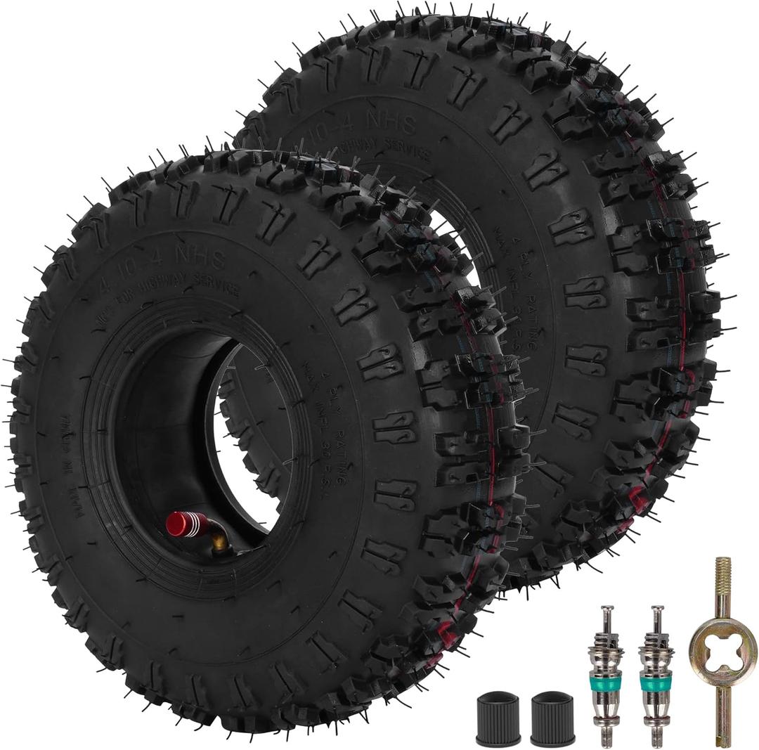RUTU 4.10/3.50-4 410/350-4 Tire and Inner Tube with TR87 Bent Valve Stem for Lawn Mowers Hand Trucks Wheelbarrows Trailers Dollies Wagons Snow Blowers Generators Go Kart Kid ATV, 2 Pack