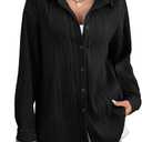 Women Plus Size Button Down Shirts Long Roll Up Sleeve V Neck Collared Casual Blouses Oversized Shirt Tops
 (Size 2XL, Black)
