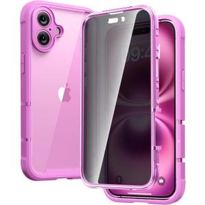 Diaclara Designed for iPhone 16 Plus Case 6.7 Inch,Upgraded [Full Camera Protection] Full Body Rugged Clear Bumper Case with Built-in Privacy Screen Protector for iPhone 16 Plus,Pink